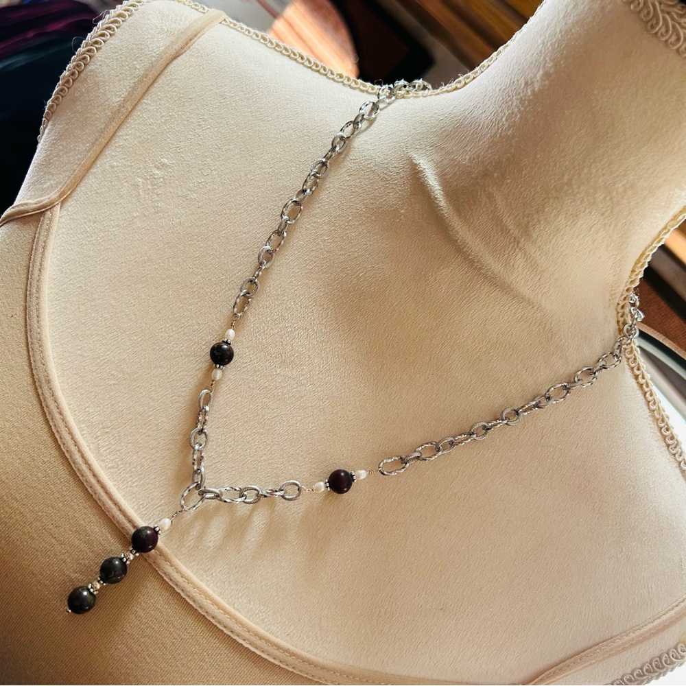 Handcrafted genuine 8mm dragon blood genuine pearl dual link chain jewelry set
